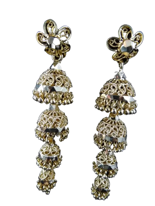 Gold Tone Multi Layered Pearls Traditional Dangle Earring